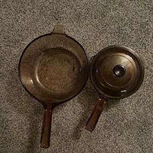 Vintage Pyrex Corning Vision Ware Brown Amber Cookware 2.5 L and 1L